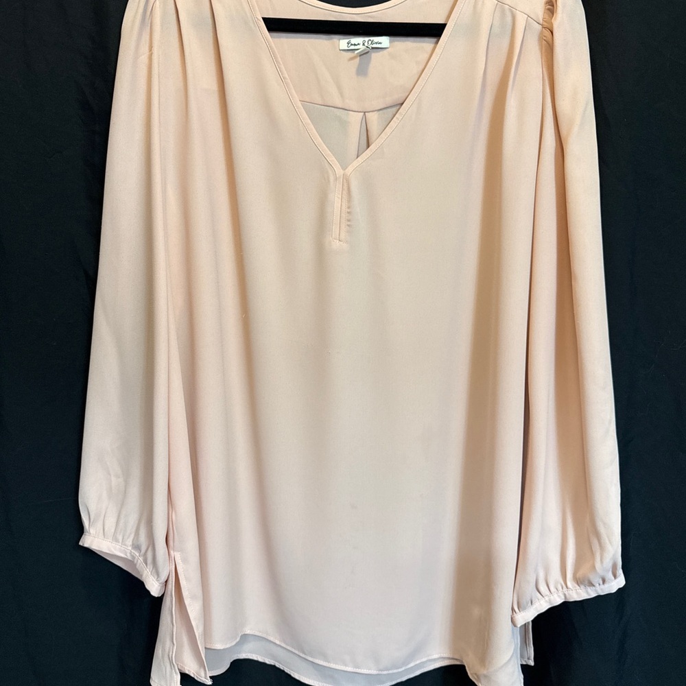 Emma and Olivia Pale Blush V-Neck Long Sleeve Blouse